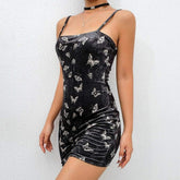 Sleeveless Slim Dress Gossip Print Sling Fashion Ladies Summer Beach Bodycon Mini Dress Sundress New